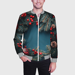 Бомбер мужской Новогодний фон и рябина, цвет: 3D-меланж — фото 2