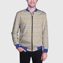 Бомбер мужской Бежевый с синей полосой, цвет: 3D-синий — фото 2