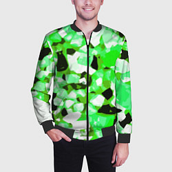 Бомбер мужской Green and white abstraction on a black background, цвет: 3D-черный — фото 2