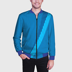 Бомбер мужской Сине-голубой с широкой полосой, цвет: 3D-синий — фото 2