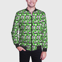 Бомбер мужской Киберпанк шестиугольники зелёные, цвет: 3D-черный — фото 2