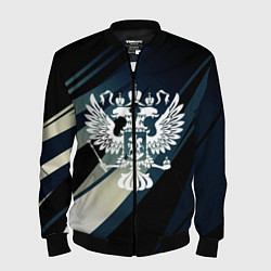 Бомбер мужской Герб России Двуглавый орёл чёрно-синий, цвет: 3D-черный