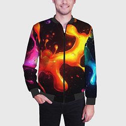 Бомбер мужской Радужные кляксы на черном фоне, цвет: 3D-черный — фото 2