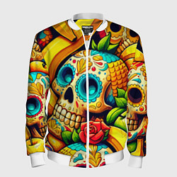 Бомбер мужской Colorfull skulls and bananas - pop art pattern, цвет: 3D-белый