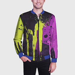 Бомбер мужской Желтая и фиолетовая краска на черном, цвет: 3D-синий — фото 2