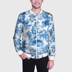 Бомбер мужской Абстрактные деревья и облака- лесной паттерн аквар, цвет: 3D-белый — фото 2