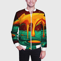 Бомбер мужской Оранжевая клякса текстура, цвет: 3D-белый — фото 2