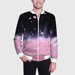 Бомбер мужской Розовая текстура с лепестками, цвет: 3D-белый — фото 2