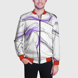 Бомбер мужской Черные и фиолетовые линии на белом, цвет: 3D-красный — фото 2