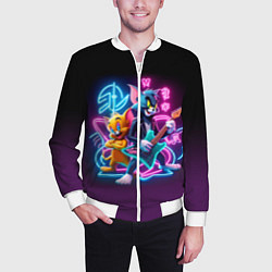 Бомбер мужской Гитарист Том и вокалист Джерри - неоновое свечение, цвет: 3D-белый — фото 2