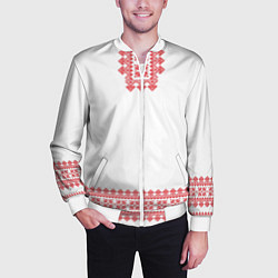 Бомбер мужской Славянский орнамент и узоры - вышиванка рубаха бел, цвет: 3D-белый — фото 2