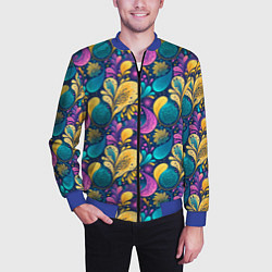 Бомбер мужской Динамическая неоновая абстракция, цвет: 3D-синий — фото 2