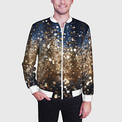 Бомбер мужской Золотые блестки на черно-синем фоне, цвет: 3D-белый — фото 2