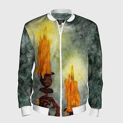 Бомбер мужской Две горящие свечи в темноте, цвет: 3D-белый