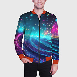 Бомбер мужской Сине-фиолетовая волнистая текстура, цвет: 3D-красный — фото 2
