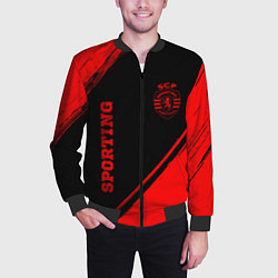 Бомбер мужской Sporting - red gradient вертикально, цвет: 3D-черный — фото 2