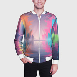 Бомбер мужской Город в розовом тумане, цвет: 3D-белый — фото 2