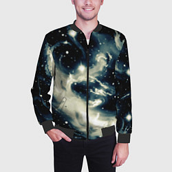 Бомбер мужской Космический абстрактный чёрно-синий, цвет: 3D-черный — фото 2