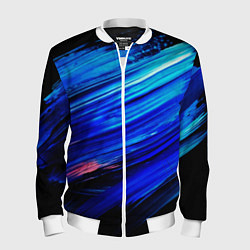 Бомбер мужской Синии кисти краски на черном, цвет: 3D-белый