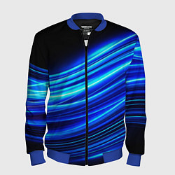 Бомбер мужской Синие неоновые линии краски, цвет: 3D-синий