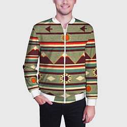 Бомбер мужской Этнический мотив с горами, цвет: 3D-белый — фото 2