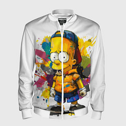 Бомбер мужской Рисунок красками Барт Симпсон, цвет: 3D-белый