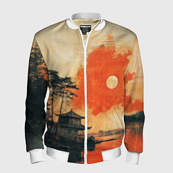 Бомбер мужской Рыбацкий дом на закате, цвет: 3D-белый