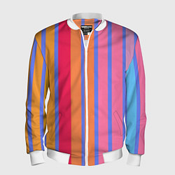 Бомбер мужской Теплые цветные полосы, цвет: 3D-белый