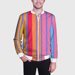 Бомбер мужской Теплые цветные полосы, цвет: 3D-белый — фото 2