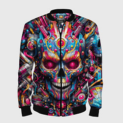 Бомбер мужской Art cyber skull - ai art fantasy, цвет: 3D-черный