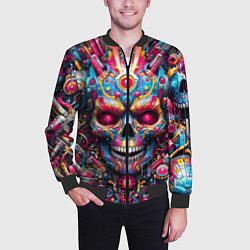 Бомбер мужской Art cyber skull - ai art fantasy, цвет: 3D-черный — фото 2