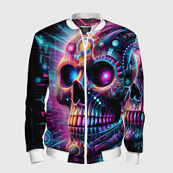 Бомбер мужской Neon cyber skull, цвет: 3D-белый