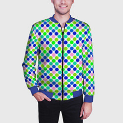 Бомбер мужской Разноцветный синий розовый зеленый горох на белом, цвет: 3D-синий — фото 2