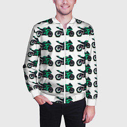 Бомбер мужской Motorcycle turquoise, цвет: 3D-белый — фото 2