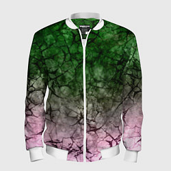 Бомбер мужской Абстракция - green pink gradient in black web, цвет: 3D-белый