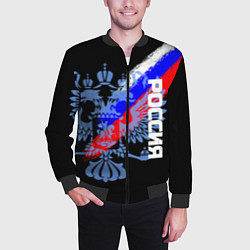 Бомбер мужской Россия с флагом и гербом на чёрном фоне, цвет: 3D-черный — фото 2