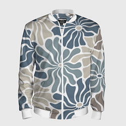 Бомбер мужской Цветы blue and beige pattern, цвет: 3D-белый