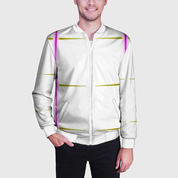 Бомбер мужской Color white pink yellow stripes, цвет: 3D-белый — фото 2