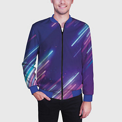 Бомбер мужской Абстракция бело синие красные полосы, цвет: 3D-синий — фото 2