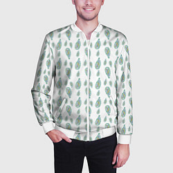 Бомбер мужской Белый с абстрактным зелёным рисунком, цвет: 3D-белый — фото 2