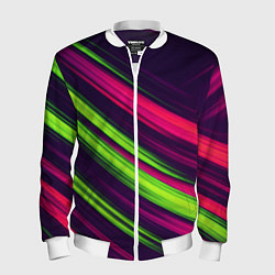 Бомбер мужской Фиолетово-зеленые линии, цвет: 3D-белый