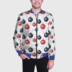 Бомбер мужской Синие и красные новогодние шары со снежинками, цвет: 3D-синий — фото 2