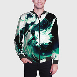 Бомбер мужской Чёрно-зелёный абстракция волна, цвет: 3D-черный — фото 2