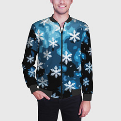 Бомбер мужской Стилизованный паттерн со снежинками тёмно-синий, цвет: 3D-черный — фото 2