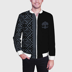 Бомбер мужской Славянские узоры и древо жизни, цвет: 3D-белый — фото 2