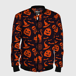 Бомбер мужской Паттерн с символами праздника Хэллоуин, цвет: 3D-черный