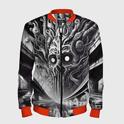 Бомбер мужской Art skull in metropolis - ai art fantasy, цвет: 3D-красный