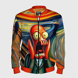 Бомбер мужской Зойдберг кричит на картине Эдварда Мунка - мем, цвет: 3D-красный