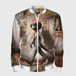 Бомбер мужской Пришелец в костюме в полосочку, цвет: 3D-белый