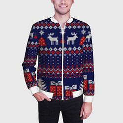 Бомбер мужской Новогодний вязаный паттерн, цвет: 3D-белый — фото 2